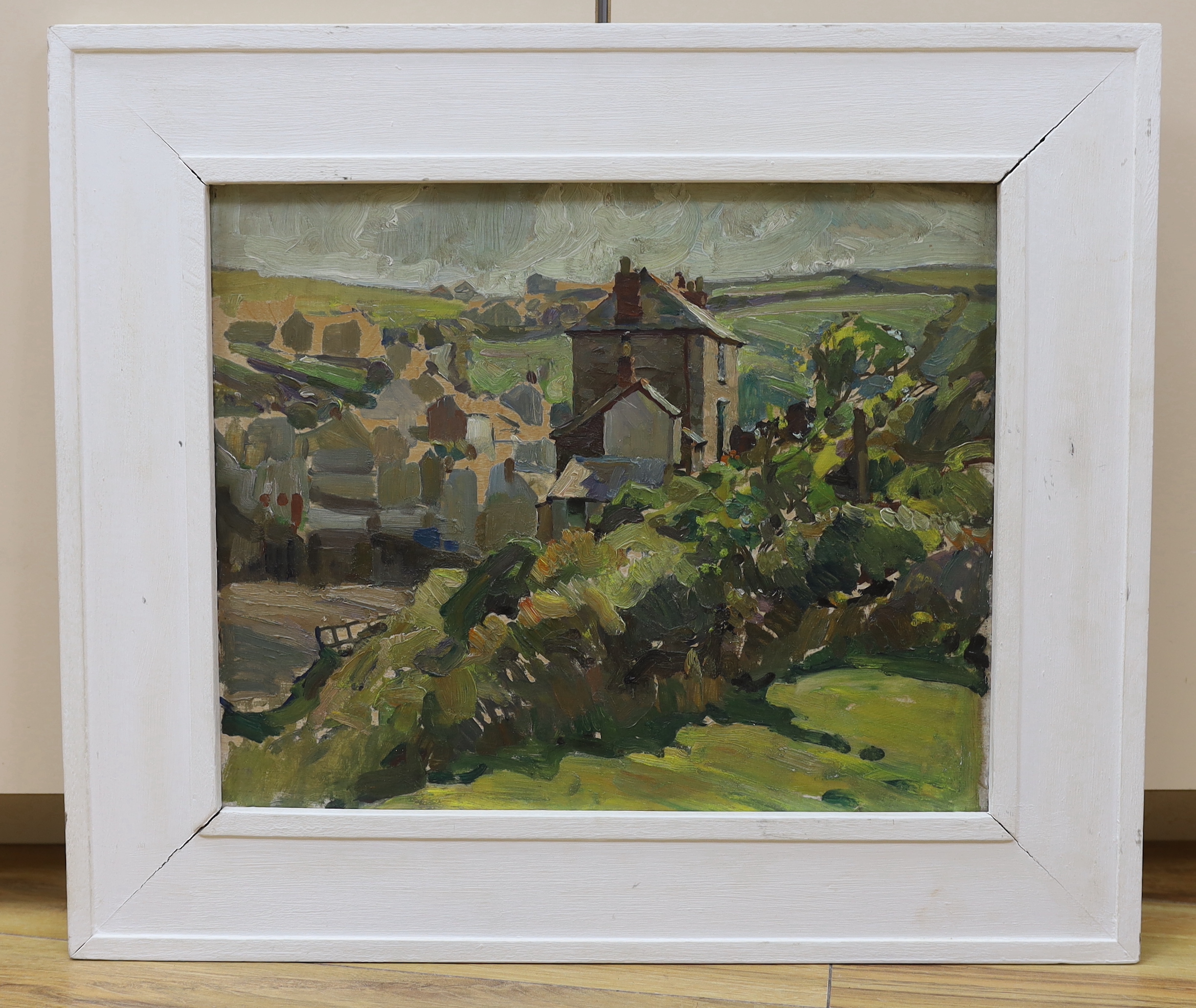 James Edward Duggins (1881-1968), oil on board, 'Port Isaac', inscribed verso, 32 x 39 cm